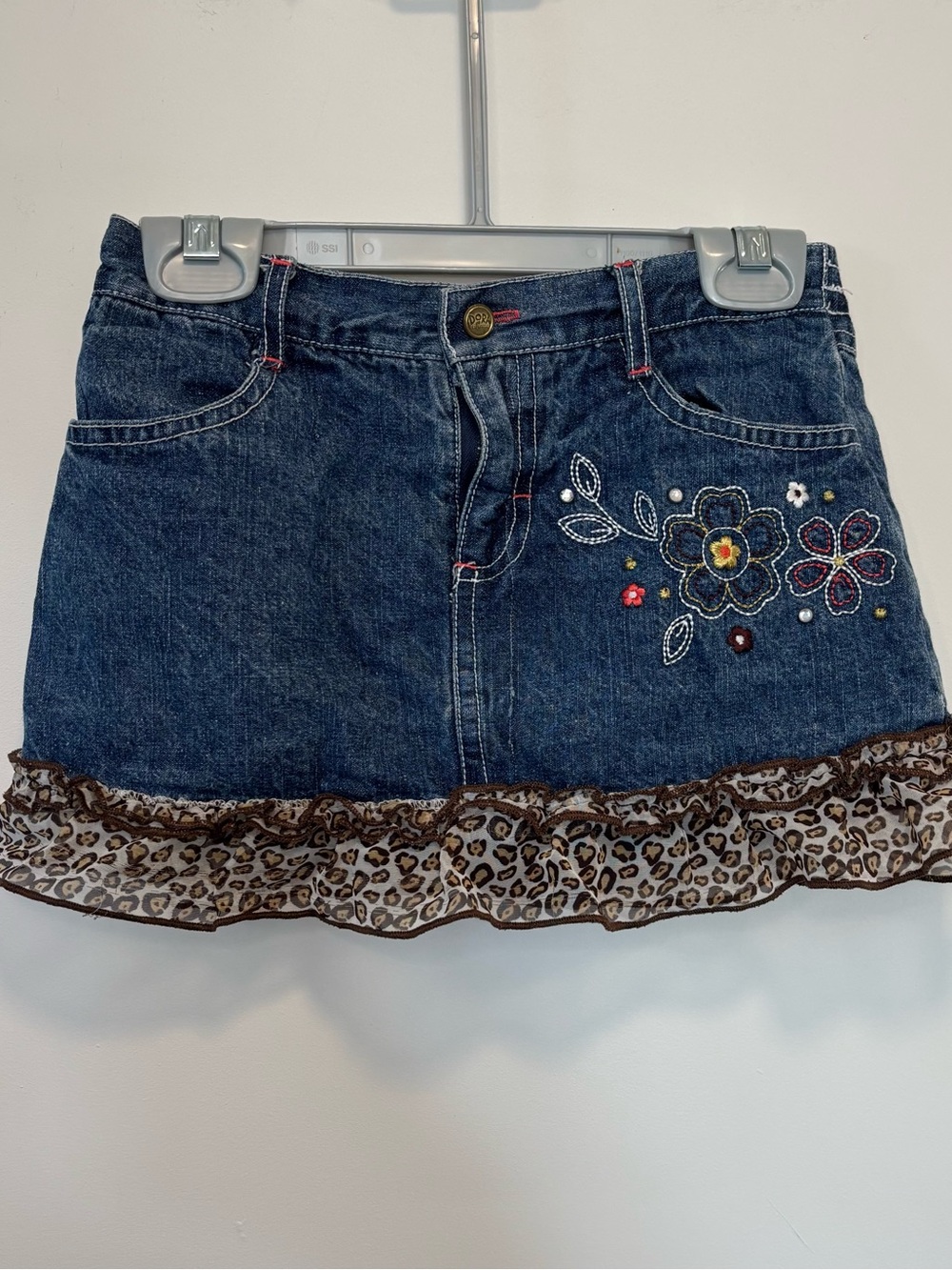 Y2K Dora The Explorer Denim Floral Embroidered Skort Leopard Print Girl Size 6